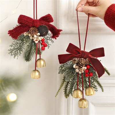 Christmas trees ornaments small bells bows pine cones decor