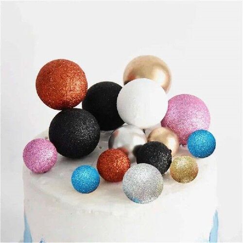 20pcs Glitter Ball Cake Toppers Mixed Size Colorful Ball