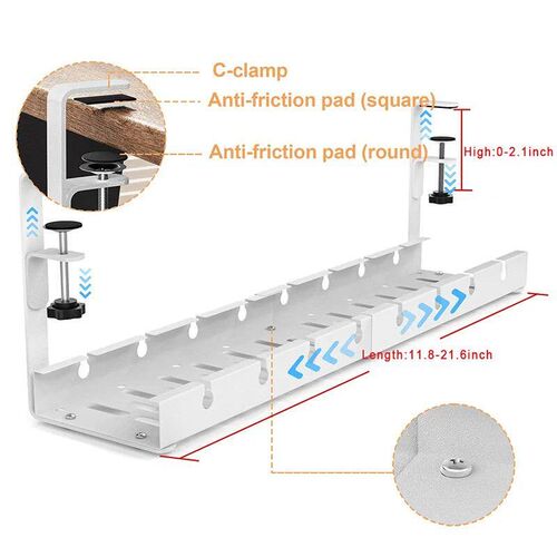 No Drilling Extendable Under Desk Cable Management Metal Wir