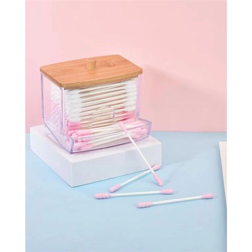 1Pcs Cotton Swab Holder, Cotton Swab Dispenser with Bamboo L