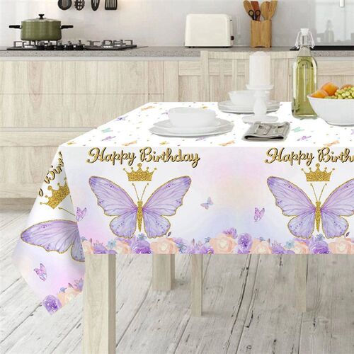 Purple Butterfly Birthday Tablecloth Happy 1st First Birthda