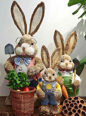 1/2Pcs Easter Cute Straw Bunny Decorations Rustic Home Decor
