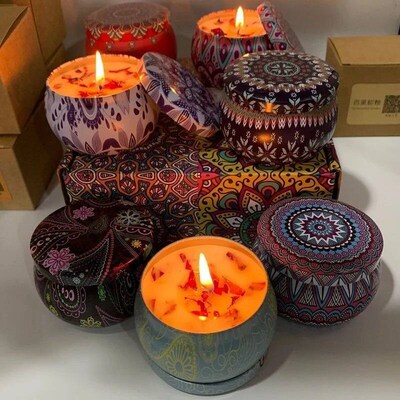 1/4PCS Vintage Scented Candles Soy Wax Candle Jars Flower Fr