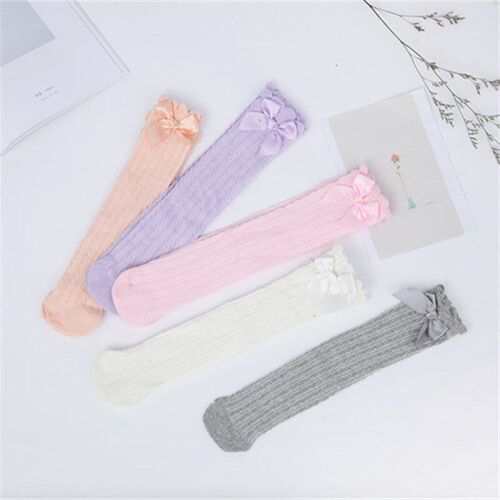 Kids Mesh Socks w Bow Bubble Mouth High Tube Thin No Heel St