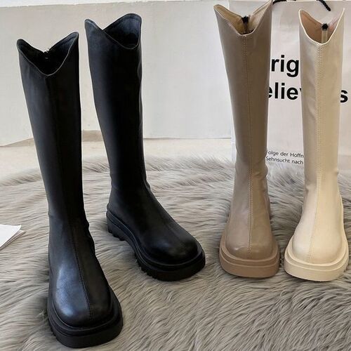 Womens long boots Round toe thick sole knee high boots Wome