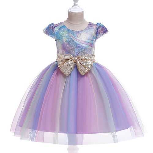 Sequin Flower Dress Girls Shawl Trailing Dress Cartoon Cospl