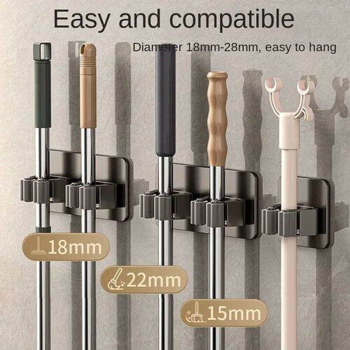 Non Perforated Stainless Steel Mop Holder, Bathroom Wall Mou