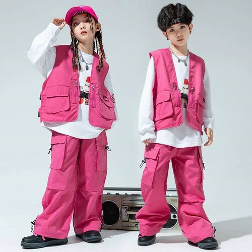 Girls Solid Vest Cagro Pants Boys Sreet Dance Joggers Child