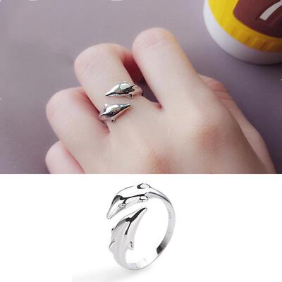 Smooth Surface Cute Animal Dolphin Adjustable Ring Silver Co