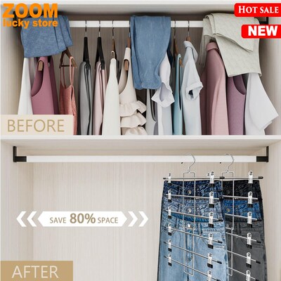 Hangers,Pants Hangers with Clips Saving Hanging Organizer