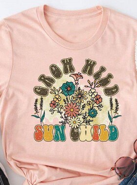 Flower Letter Style rend 90s Clothing Graphic Tee Casual Lad