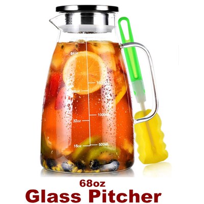 Glass Water Pitcher Iced Tea Carafe Jug for Juice Milk Cold