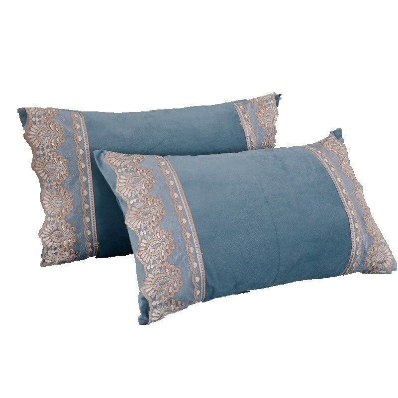 水晶绒枕一对装纯色刺绣花边法兰珊瑚绒加厚单人枕头,床上用品,枕套,淘宝优惠券,粉丝福利购,淘宝优惠卷