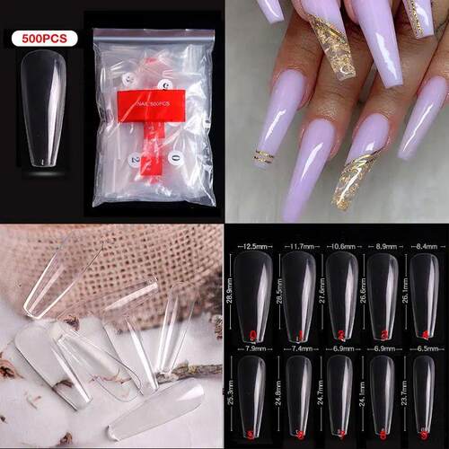 500pcs/bag Long Ballerina Nails Clear Natural Coffin False N