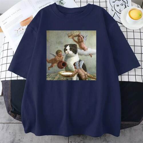 Scottish Fold Angel Crown Print Cotton Men Clothing Personal