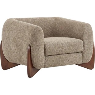 Modern Boucle Fabric Club Chair, Light Brown Upholstered Arm