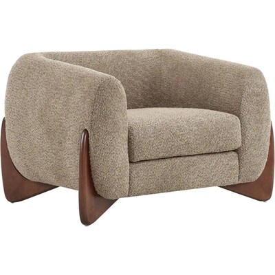 Modern Boucle Fabric Club Chair, Light Brown Upholstered Arm