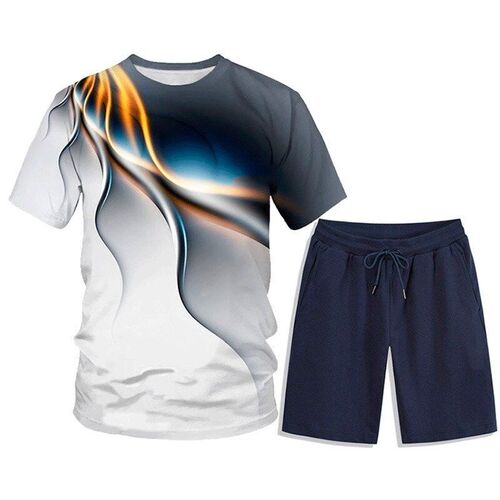 Mens 3D Digital Printing Geometric Print Waterdrop Short Sle