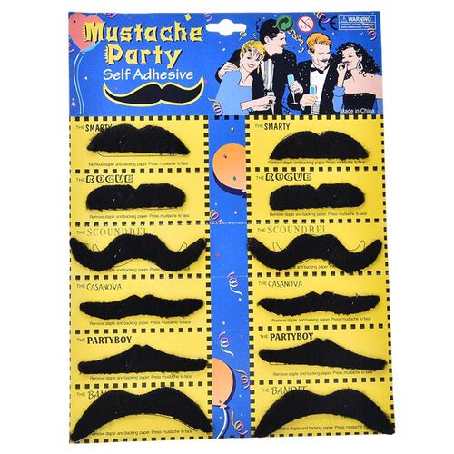 12PCS Set Men Black Fake Moustache Mustaches Funny Beard Par
