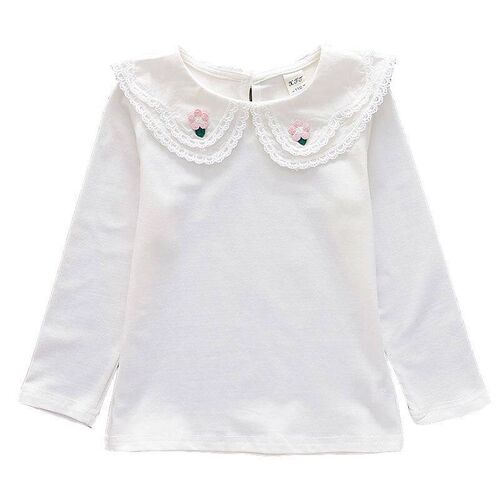 Girls Lace Lel Base Shirt Children Baby White Pullover Long