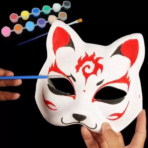 Anime Halloween Foxes Masker Jepang Cosplay Rave dilukis den