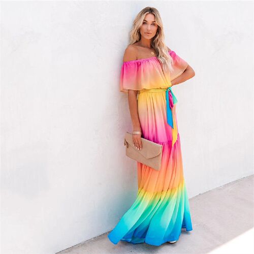 2022 Multicolor Bikini Cover-ups Strapless Loose Summer Maxi