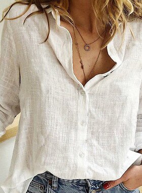 New 2020 Women Blouses Spring Tops Casual White Shirts Butto