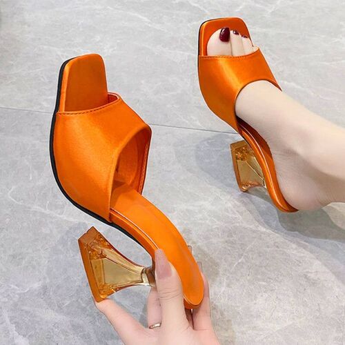 Womens Slippers Summer New High Heels Square Head Open Toe