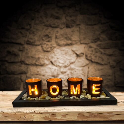 Hot Hollow Candlestick Wooden HOME Letter Creative Set