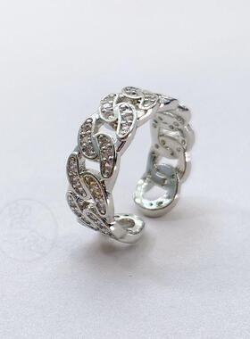 。Full set zircon platinum plated opening adjustable ring fe