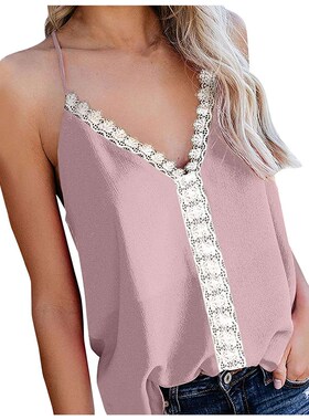 Summer I-shaped vest womens new contrast color V-neck lace