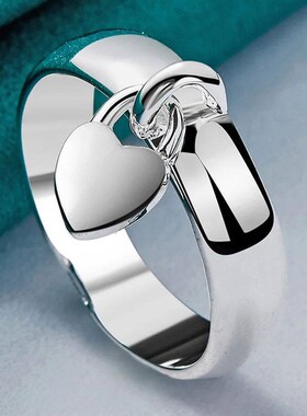 Silver Color Finger Ring For Women Heart Pendant Couple Ring