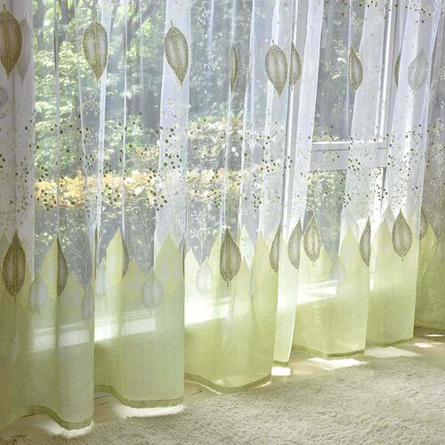 Pastoral Tulle Window Curtain For Living Room Green Sheer Cu