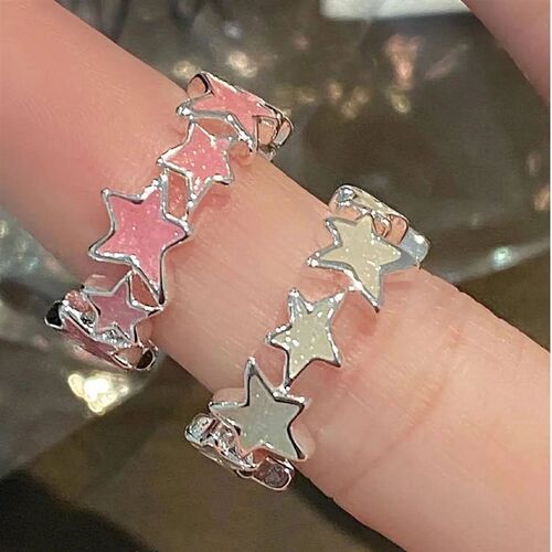 Korean Fashion Pink Stars Couple Ring For Women Girl Sweet A