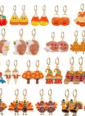 Thanksgiving Earrings Turkey Pumpkin Maple Leaf Sunflower Da