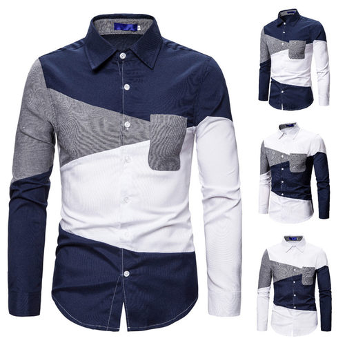 European mens shirt casual gradient Stripe Print Long Sleev