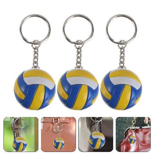 3 Pcs Simulated Volleyball Keychains Yellow White Blue