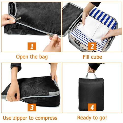 4pcs Large Capacity Travel Compression Packing Cubes Bag Por