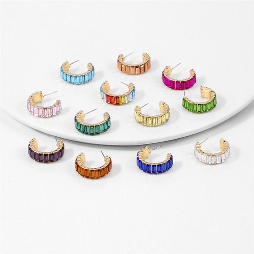 Lost Lady Fashion Multi-Color Crystal Glass C Cuff Stud Earr
