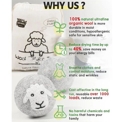7cm Sheep Grey Fleece Dry Kit Ball Reusable Wool Dryer Balls