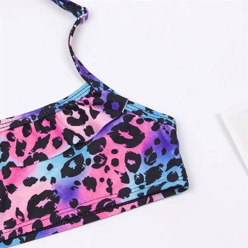 7-14 Years Falbala Leopard Print Girls Kids Swimsuit Swimwea