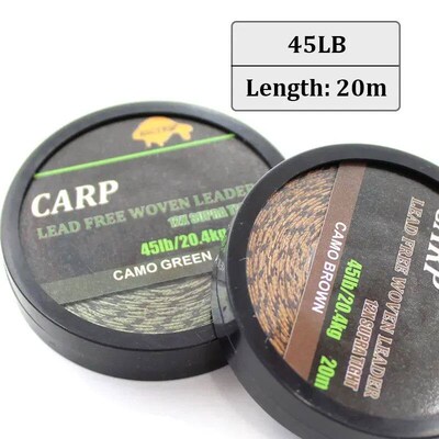 20m Carp Fishing Leader Line Lead Free Woven Leader Camo Gre