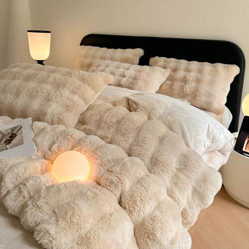 Winter plush bedsheet duvet quilt cover 4pcs set thick