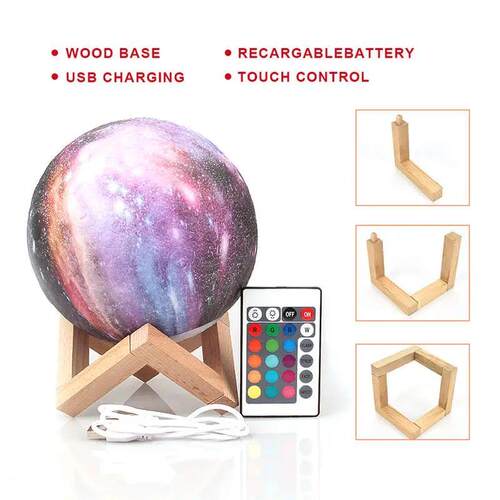 3D Print Moon Lamp 16 colors Remote LED Night Light Recharge