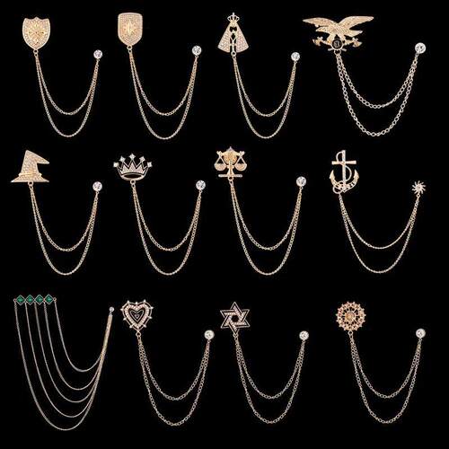 Korean Crystal Crown Brooch Star Tassel Chain Rhinestone Lap