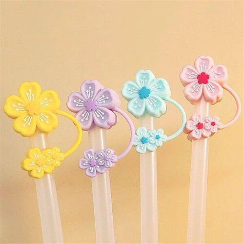 4Pcs Silicone Cherry Blossoms Straw Covers 10mm Reusable