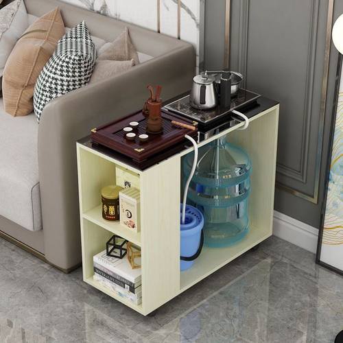 钢化玻璃沙发边几客厅角柜免漆移动茶桌小茶几带轮子烧水柜小茶台