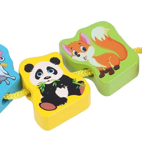 2 Strings Wooden Toys Baby DIY Toy Cartoon Fruit Animal Arit