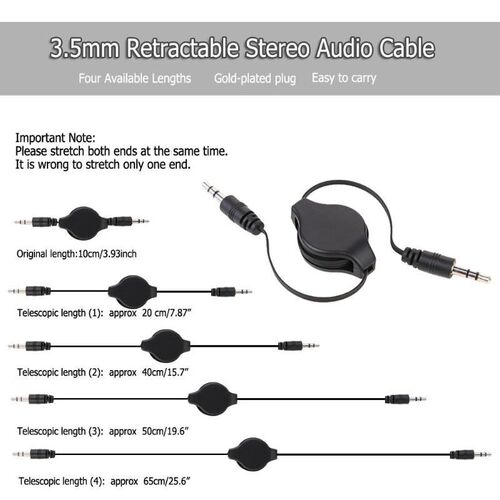 3.5mm TRS Flexible Stereo AUX Cable Retractable Extended Au