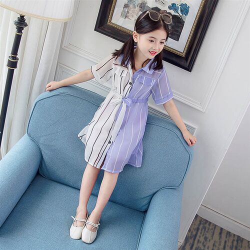 Girls Summer Dress Striped Blouse Dress For Girl Patchwork K